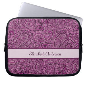 Elegant Purple Floral Paisley Pattern With Name Laptop Sleeve