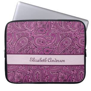 Elegant Purple Floral Paisley Pattern With Name Laptop Sleeve
