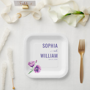 Elegant Purple Floral Paper Plate