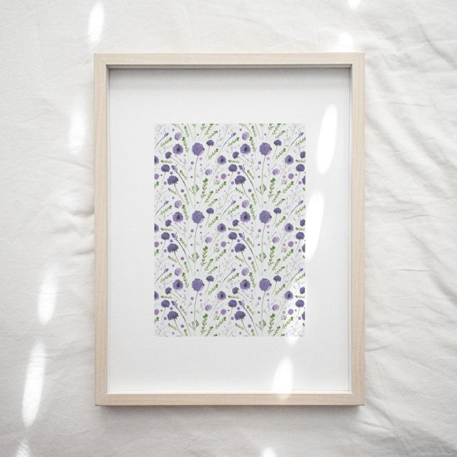 Elegant Purple Floral Pattern Art Print (Floral Botanical Wall Art Decor from Studio Posies.)