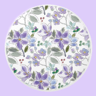 Elegant Purple Floral Pattern Drawer Ceramic Knob
