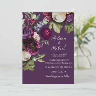 Elegant Purple Floral Peonies Wedding Invitation