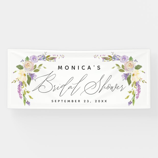 Elegant Purple Floral Personalised Bridal Shower Banner (Horizontal)