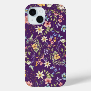 Elegant Purple Floral Personalised iPhone 15 Case