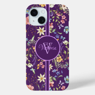 Elegant Purple Floral Personalised iPhone 15 Case