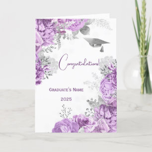 Elegant Purple Floral Personalised Graduation Card