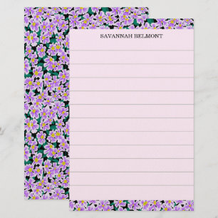 Elegant Purple Floral Personalised Name Lined Stationery