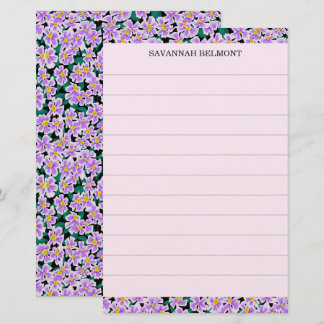 Elegant Purple Floral Personalised Name Lined Stationery
