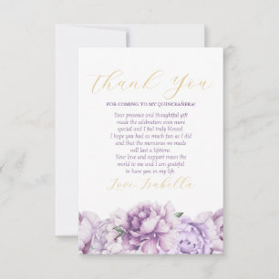 Elegant Purple Floral Photo Quinceañera Thank You Card