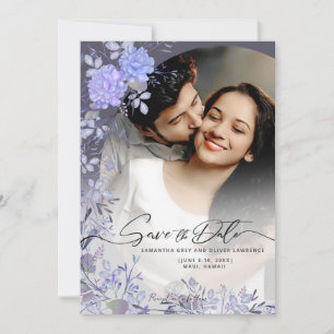 Elegant Purple Floral Photo Save the Date Card
