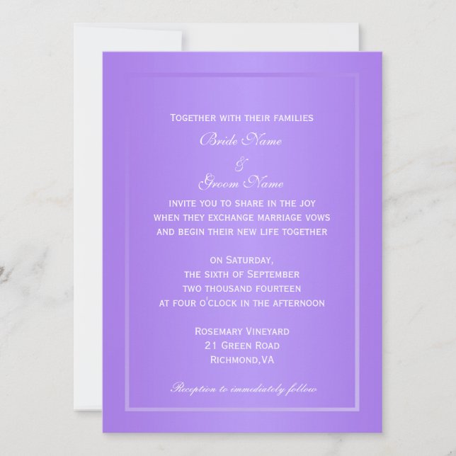 Elegant purple floral photo wedding invitations (Front)