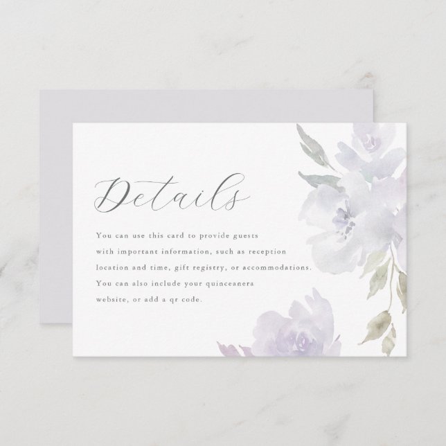 Elegant Purple Floral Quinceanera Guest Details RSVP Card (Front/Back)