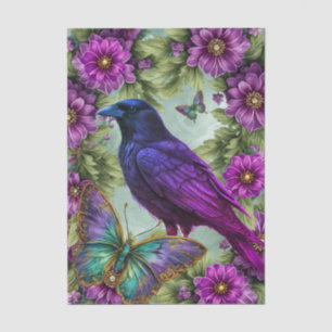 Elegant Purple Floral Raven & Butterfly Decoupage Tissue Paper