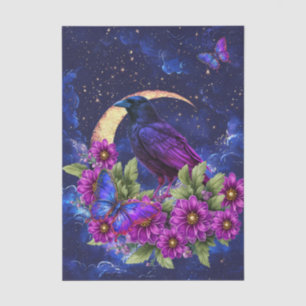 Elegant Purple Floral Raven & Butterfly Decoupage Tissue Paper
