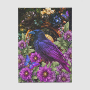 Elegant Purple Floral Raven & Butterfly Decoupage Tissue Paper