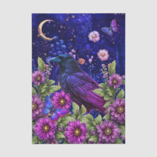 Elegant Purple Floral Raven & Butterfly Decoupage Tissue Paper