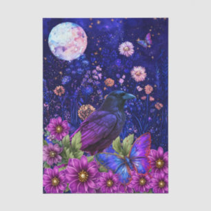 Elegant Purple Floral Raven & Butterfly Decoupage Tissue Paper