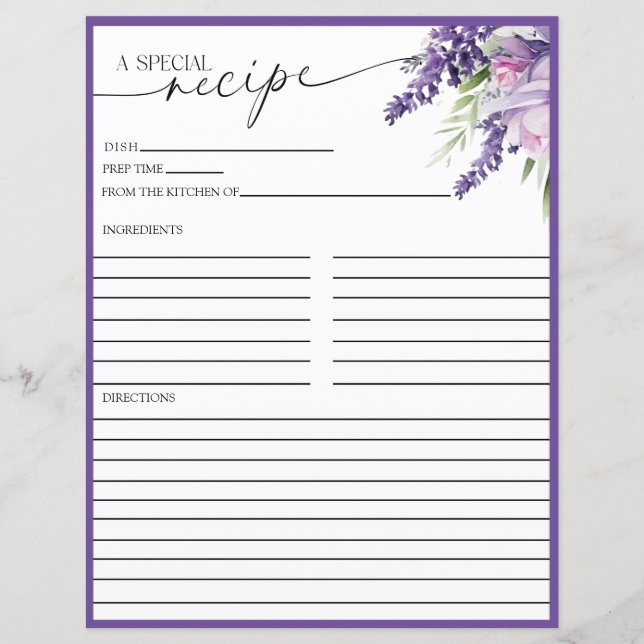 Elegant Purple Floral  | Recipe Cards (Front)