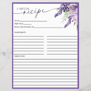 Elegant Purple Floral    Recipe Cards