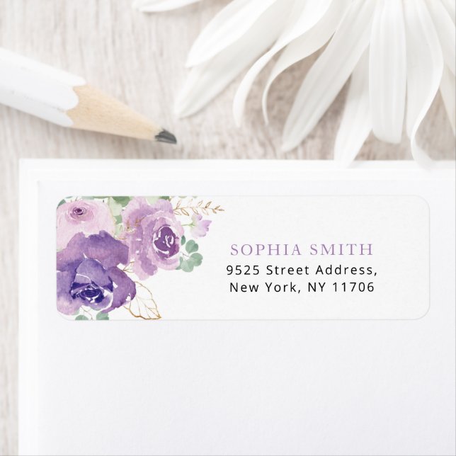 Elegant purple floral return Address Label (Insitu)