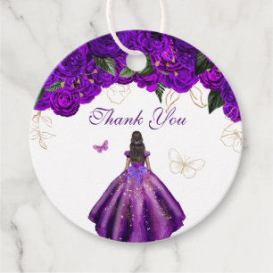 Elegant Purple Floral Rose Butterfly Thank You Favour Tags