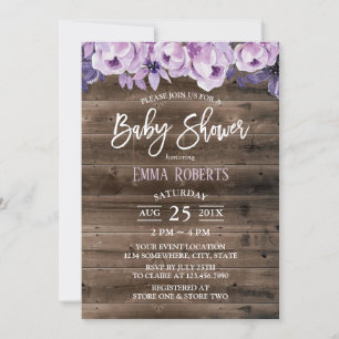 Elegant Purple Floral Rustic Barn Baby Shower Invitation