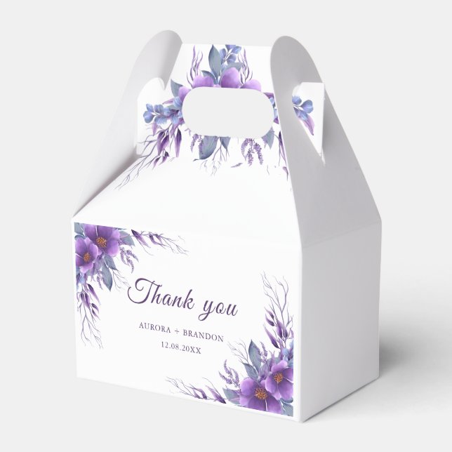 Elegant Purple Floral Rustic Wedding Favour Box (Front Side)
