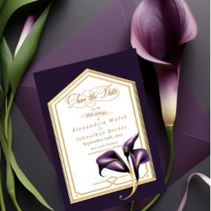 Elegant Purple Floral Script Wedding Save The Date RSVP Card