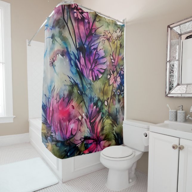 Elegant Purple Floral    Shower Curtain (In Situ)