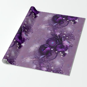 Elegant Purple Floral, Silvery, & Pearl Wrapping Paper