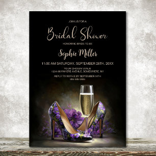 Elegant Purple Floral Stiletto Shoes Bridal Shower Invitation