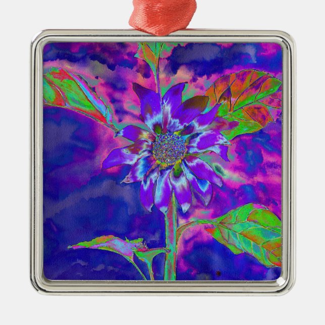 Elegant purple floral sunflower metal ornament (Front)
