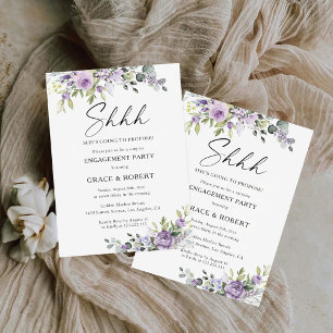 Elegant Purple Floral Surprise Engagement Party  Invitation