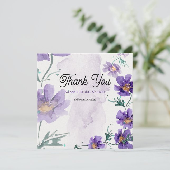 Elegant Purple Floral Thank You Card (Standing Front)