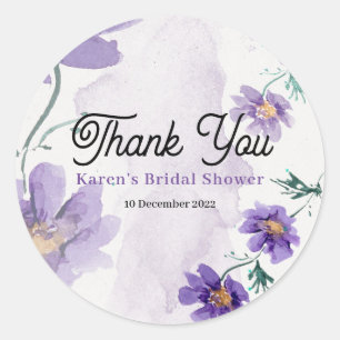Elegant Purple Floral Thank You Round Sticker
