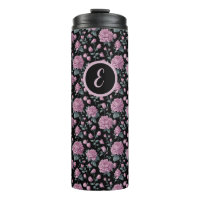 Elegant Purple Floral Thermal Tumbler with Initial