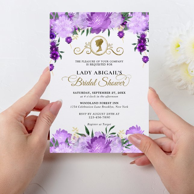 Elegant Purple Floral Victorian Bridal Shower Invitation (Creator Uploaded)