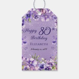 Elegant Purple Floral Violets 80th Birthday Party  Gift Tags