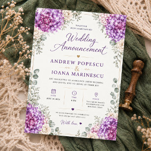 Elegant Purple Floral Watercolor Hydrangea Invitation