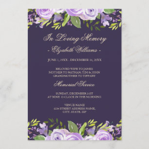 Elegant Purple Floral Watercolor Memorial Service Invitation