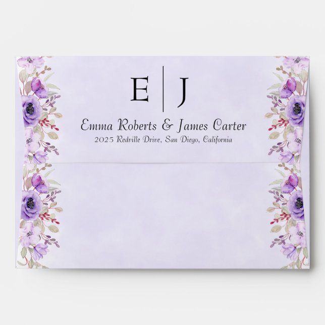 Elegant Purple Floral Wedding Envelopes (Back (Top Flap))