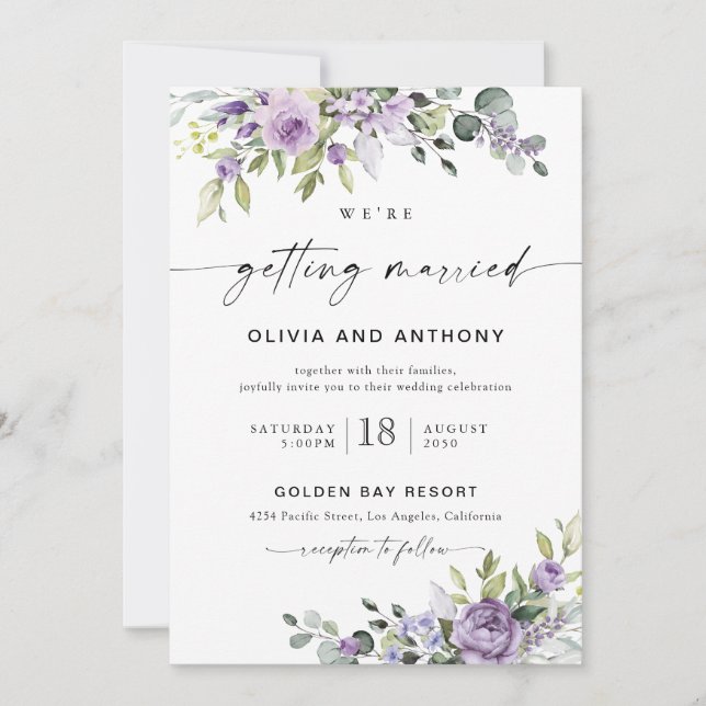 Elegant Purple Floral Wedding Invitation (Front)