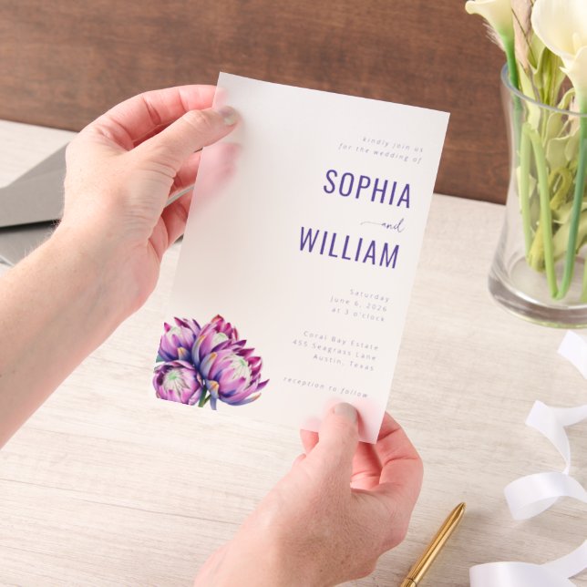 Elegant Purple Floral Wedding Invitation (Handheld)