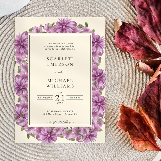 Elegant Purple Floral Wedding Invitation (Creator Uploaded)