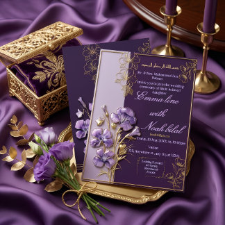 Elegant Purple Floral Wedding Invitation