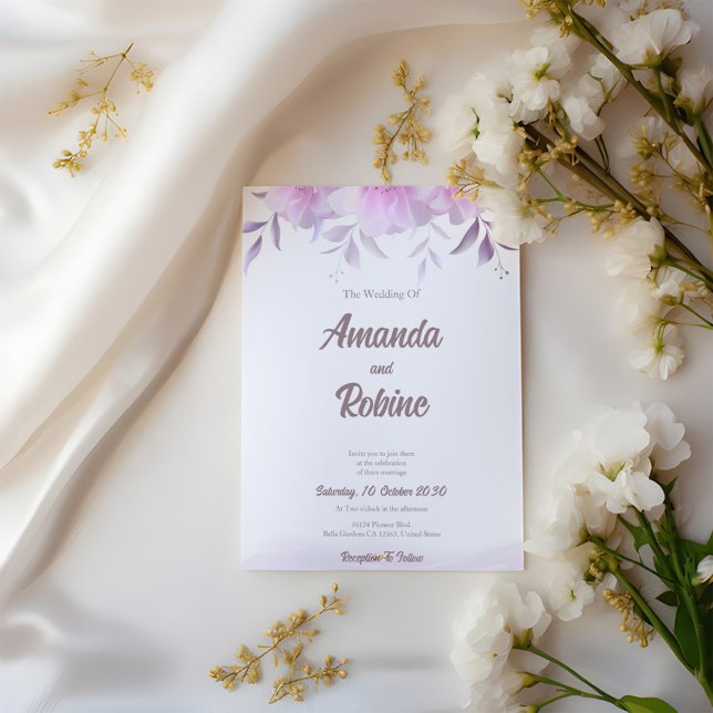 Elegant Purple Floral Wedding Invitation (Creator Uploaded)