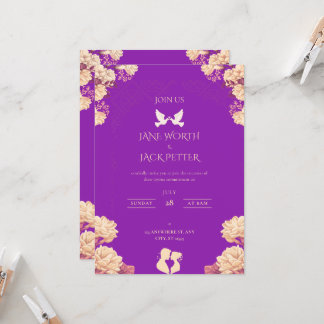 Elegant Purple Floral Wedding Invitation with Dove
