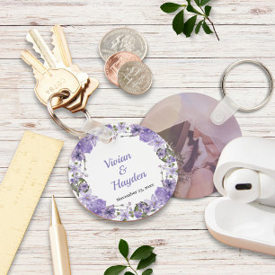 Elegant Purple Floral Wedding Keychain
