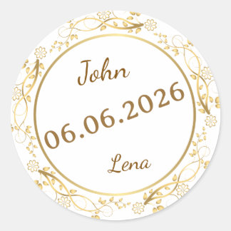 Elegant Purple Floral Wedding Monogram Favour Stic Classic Round Sticker
