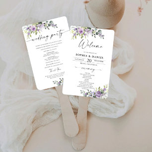 Elegant Purple Floral Wedding Program Hand Fan
